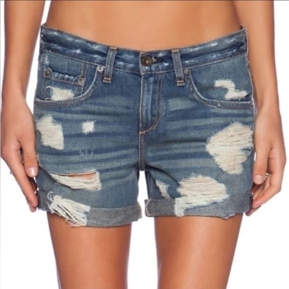 Rag & Bone | Distressed Denim Shorts in Obispo Rebel - Picture 2 of 10